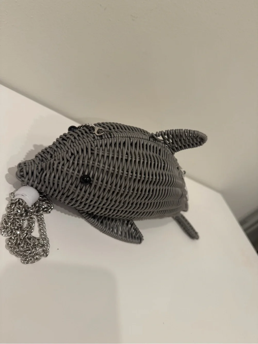 Gray Wicker Dolphin Fish Ornament with Chain - Pets Fish Accessory